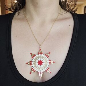 Vintage Bohemian Oversized Red & Gold Star Ornate Boho Necklace